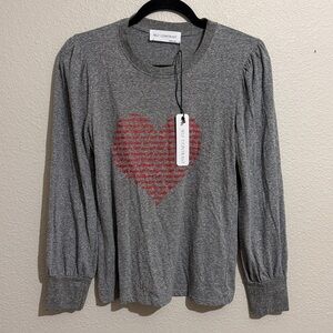 Anthropologie Self Contrast Heather Gray Long Sleeve Top Red Heart Design